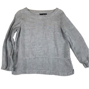 TAHARI Long Sleeved Striped Linen Pullover  Top